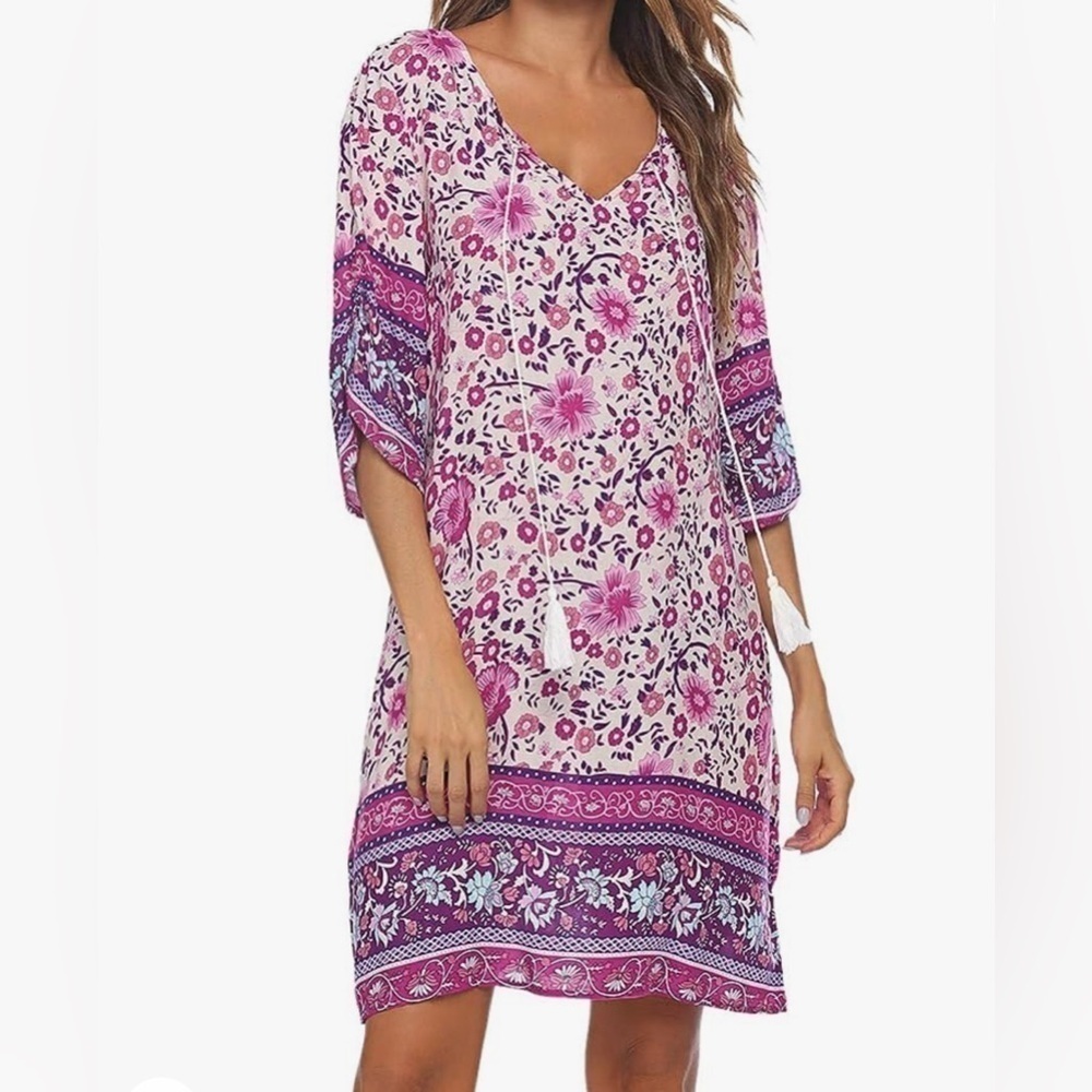 Halife Bohemian Lightweight Pullover Summer Sun Dress Coverup 3/4 Sleeve…
